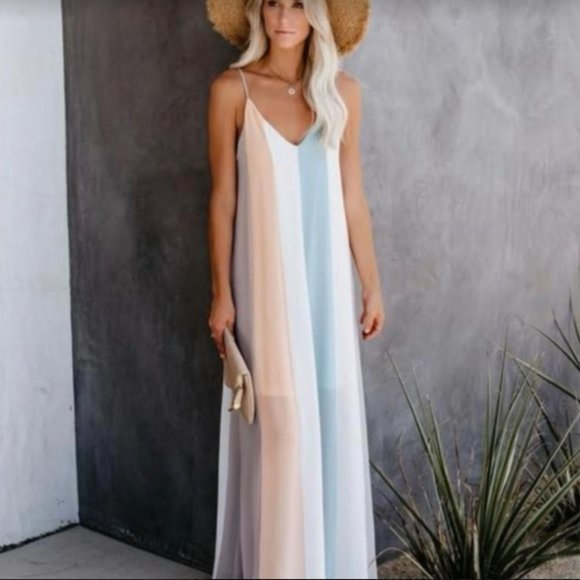 she and sky striped dress She & Sky Sleeveless Combo Stripe Midi Dress